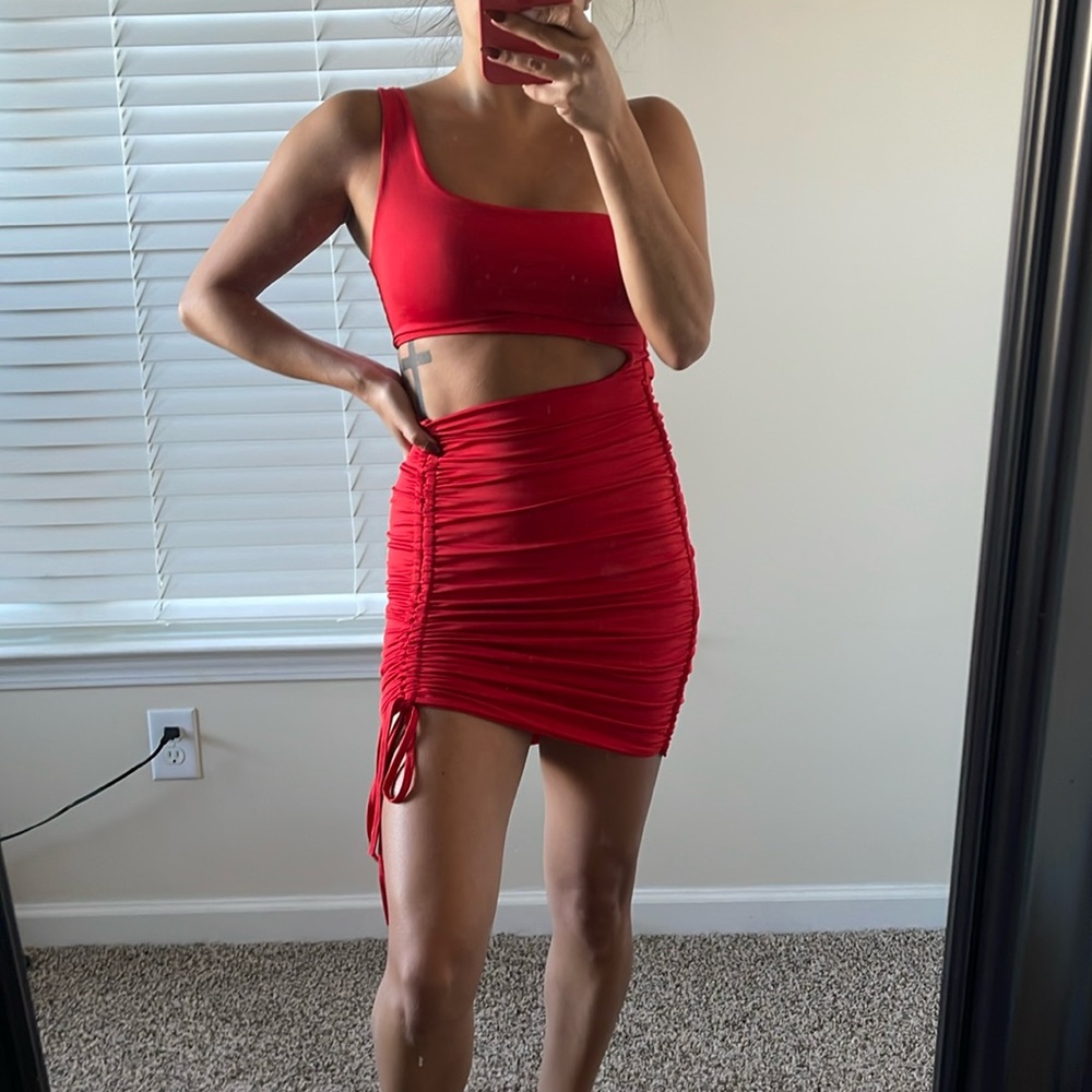 ✨Ruched One Shoulder Mid Cut Out Dress